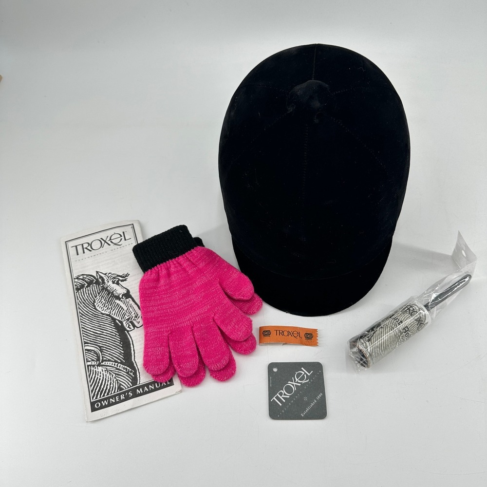 Troxel Grand Prix Classic Black Velvet Equestrian Riding Helmet 6 5/8 Bundle